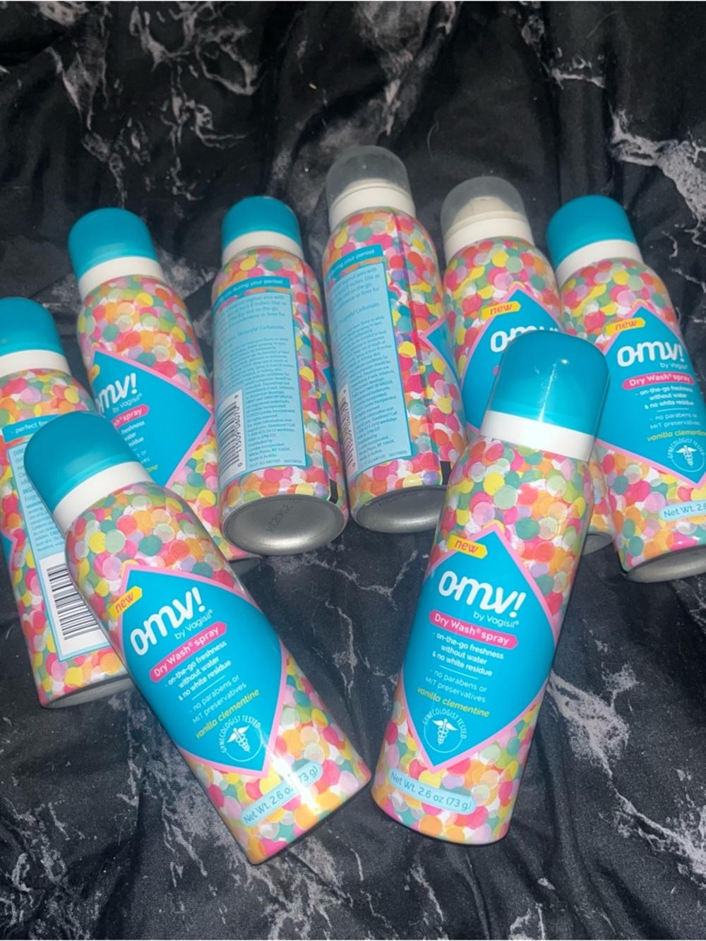 omv! Dry Wash Spray - vanilla clementine Blue Multi Dot Can set of 8